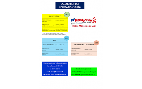 FORMATION COMITE DEPARTEMENTAL DE RANDONNEE PEDESTRE DU RHONE - CALENDRIER 2026